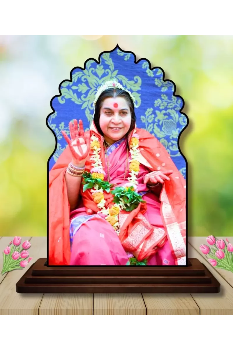 Car Dashboard/Table Top Shri Mataji Nirmala Devi Wooden Temple Photo Stand  3x4 Inches, Compact & Stylish Spiritual Display For Car, Home & Office (Pack Of 1) (F22490)