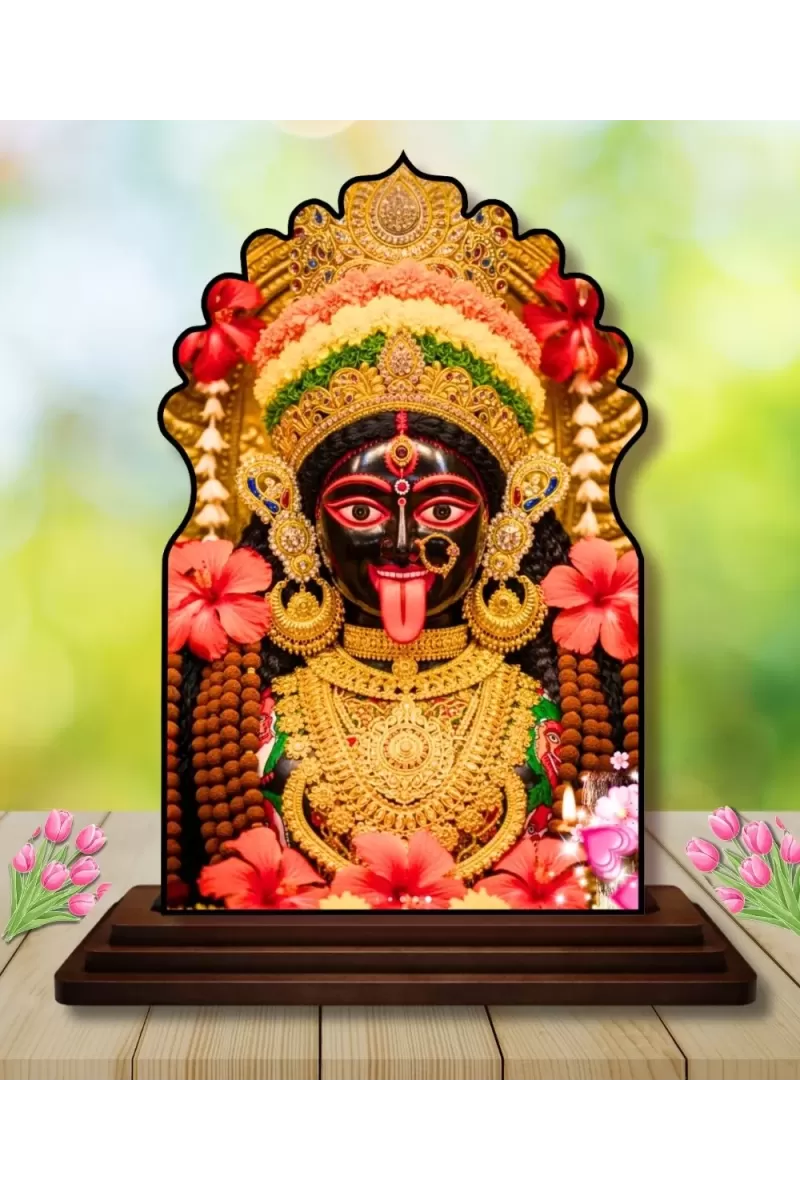 Car Dashboard/Table Top Giddess Kali Wooden Temple Photo Stand  3x4 Inches, Compact & Stylish Spiritual Display For Car, Home & Office (Pack Of 1) (F22491)