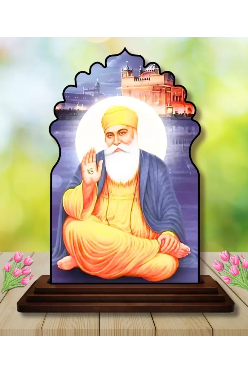 Car Dashboard/Table Top Gurunanak Wooden Temple Photo Stand  3x4 Inches, Compact & Stylish Spiritual Display For Car, Home & Office (Pack Of 1) (F22494)
