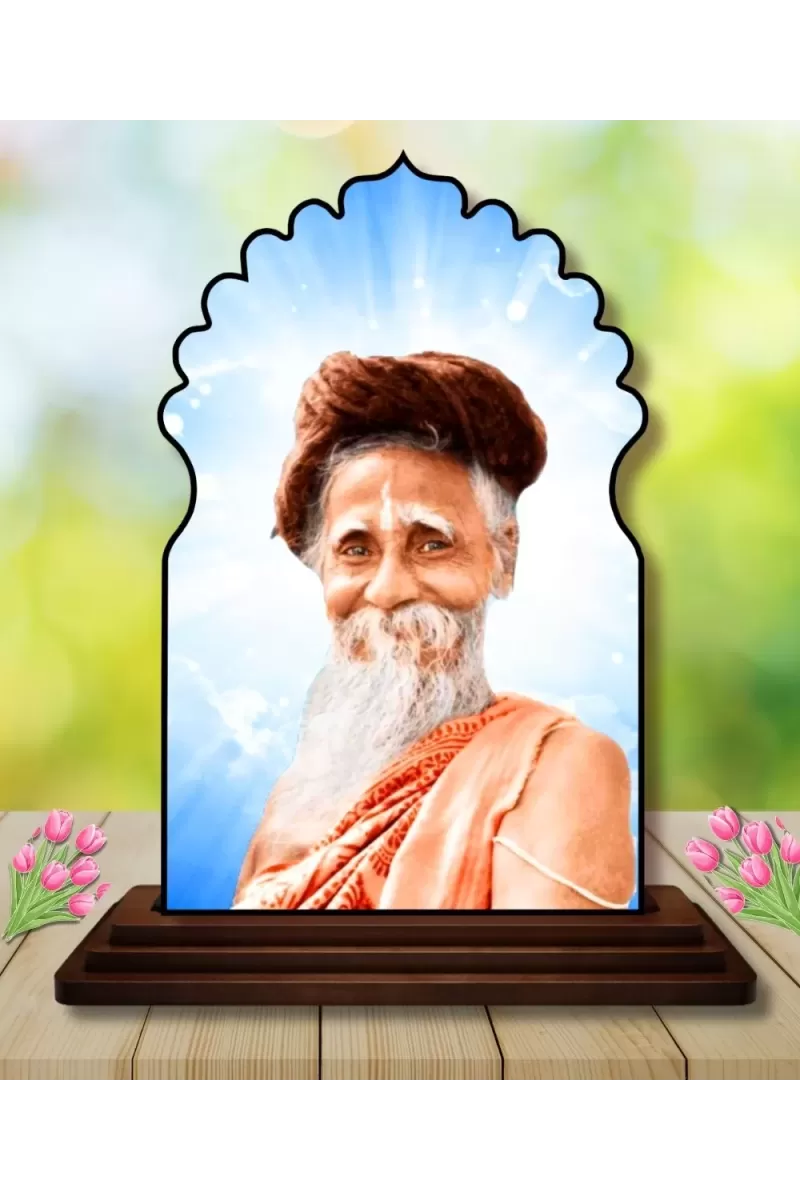 Car Dashboard/Table Top Sri Sri Sitaramdas Omkarnath Wooden Temple Photo Stand  3x4 Inches, Compact & Stylish Spiritual Display For Car, Home & Office (Pack Of 1) (F22495)