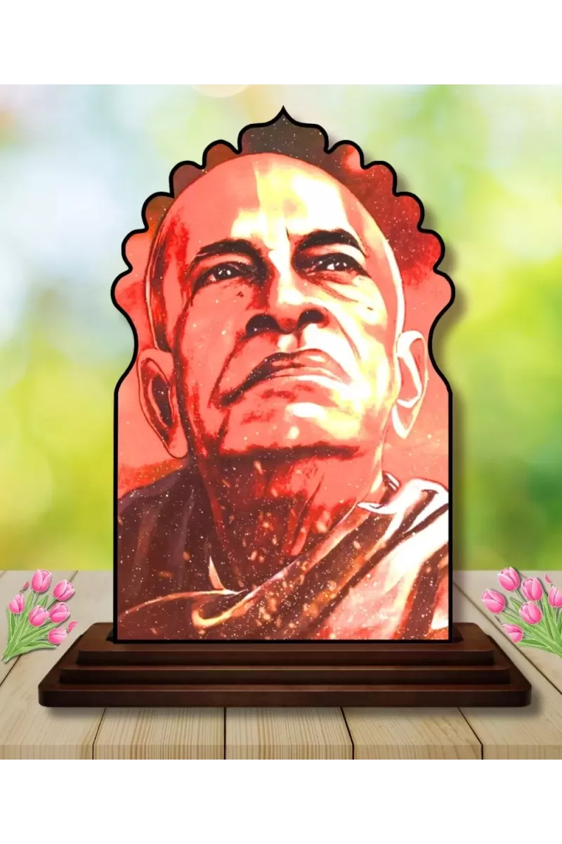 Car Dashboard/Table Top Bhaktivedanta Swami Wooden Temple Photo Stand  3x4 Inches, Compact & Stylish Spiritual Display For Car, Home & Office (Pack Of 1) (F22496)