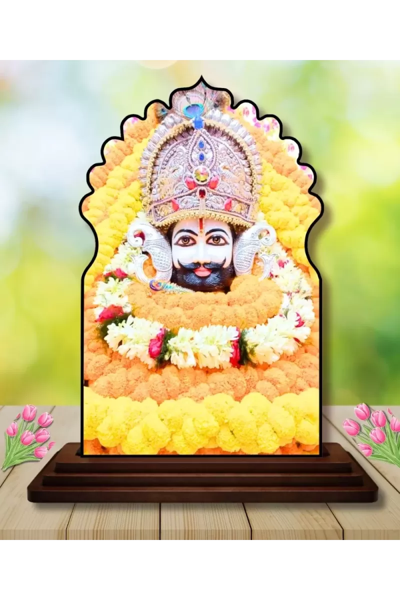 Car Dashboard/Table Top Khatu Shyam Wooden Temple Photo Stand  3x4 Inches, Compact & Stylish Spiritual Display For Car, Home & Office (Pack Of 1) (F22497)