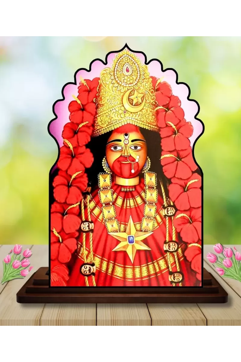 Car Dashboard/Table Top Tara Maa Wooden Temple Photo Stand  3x4 Inches, Compact & Stylish Spiritual Display For Car, Home & Office (Pack Of 1) (F22498)