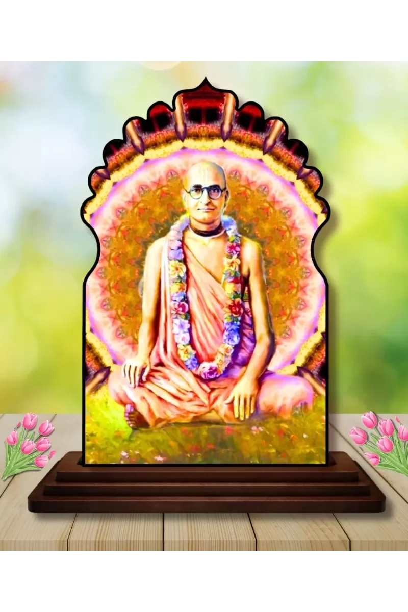 Car Dashboard/Table Top Srila Bhaktisiddhanta Saraswati Thakura Wooden Temple Photo Stand  3x4 Inches, Compact & Stylish Spiritual Display For Car, Home & Office (Pack Of 1) (F22499)