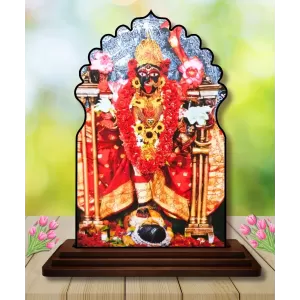 Car Dashboard/Table Top Goddess Kali Wooden Temple Photo Stand  3x4 Inches, Compact & Stylish Spiritual Display For Car, Home & Office (Pack Of 1) (F22500)