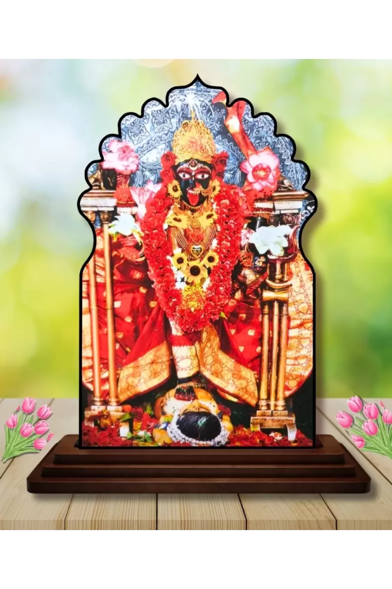 Car Dashboard/Table Top Goddess Kali Wooden Temple Photo Stand  3x4 Inches, Compact & Stylish Spiritual Display For Car, Home & Office (Pack Of 1) (F22500)