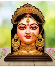 Car Dashboard/Table Top Goddess Durga Wooden Temple Photo Stand  3x4 Inches, Compact & Stylish Spiritual Display For Car, Home & Office (Pack Of 1) (F22501)