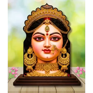 Car Dashboard/Table Top Goddess Durga Wooden Temple Photo Stand  3x4 Inches, Compact & Stylish Spiritual Display For Car, Home & Office (Pack Of 1) (F22501)