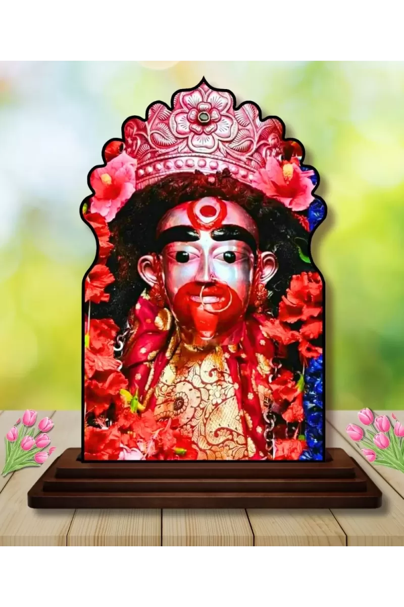 Car Dashboard/Table Top Tara Maa Wooden Temple Photo Stand  3x4 Inches, Compact & Stylish Spiritual Display For Car, Home & Office (Pack Of 1) (F22503)