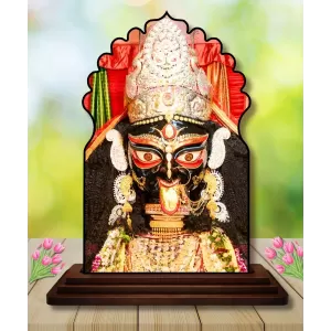 Car Dashboard/Table Top Goddess Kali Wooden Temple Photo Stand  3x4 Inches, Compact & Stylish Spiritual Display For Car, Home & Office (Pack Of 1) (F22504)