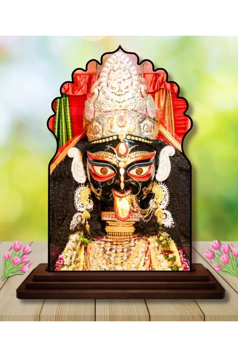 Car Dashboard/Table Top Goddess Kali Wooden Temple Photo Stand  3x4 Inches, Compact & Stylish Spiritual Display For Car, Home & Office (Pack Of 1) (F22504)