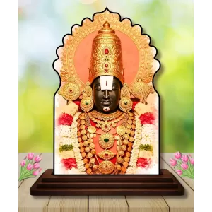 Car Dashboard/Table Top Lord Balaji Wooden Temple Photo Stand  3x4 Inches, Compact & Stylish Spiritual Display For Car, Home & Office (Pack Of 1) (F22506)