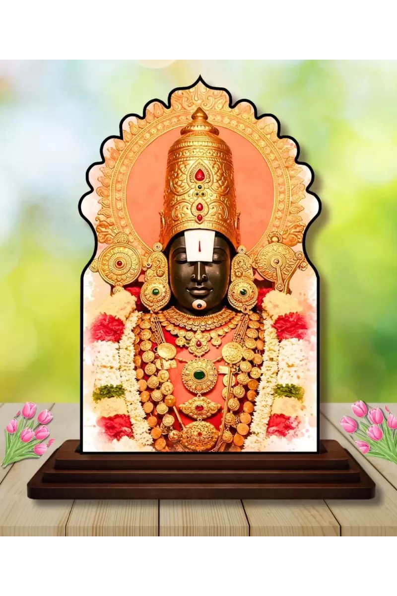 Car Dashboard/Table Top Lord Balaji Wooden Temple Photo Stand  3x4 Inches, Compact & Stylish Spiritual Display For Car, Home & Office (Pack Of 1) (F22506)