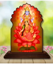 Car Dashboard/Table Top Lord Vishnu Lakshmi Wooden Temple Photo Stand  3x4 Inches, Compact & Stylish Spiritual Display For Car, Home & Office (Pack Of 1) (F22507)