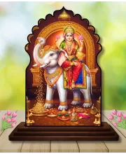 Car Dashboard/Table Top Goddess Durga Wooden Temple Photo Stand  3x4 Inches, Compact & Stylish Spiritual Display For Car, Home & Office (Pack Of 1) (F22509)