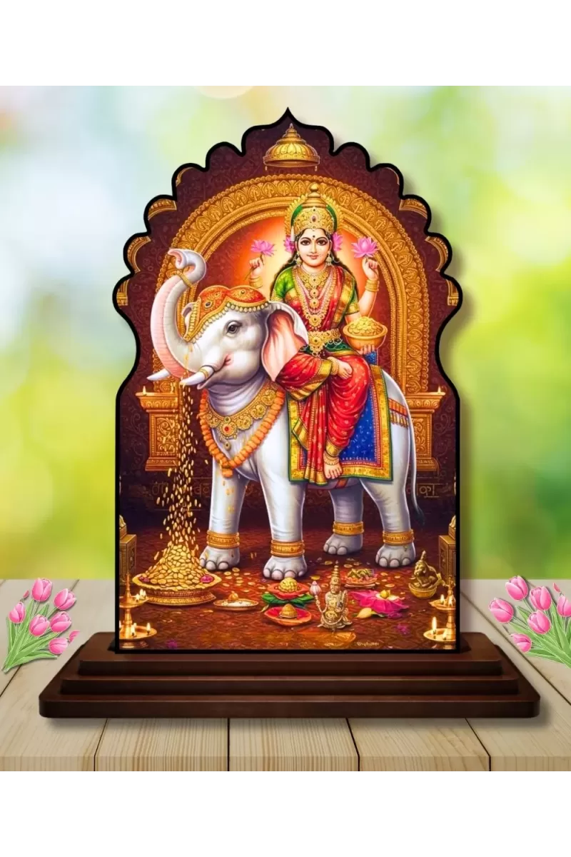 Car Dashboard/Table Top Goddess Durga Wooden Temple Photo Stand  3x4 Inches, Compact & Stylish Spiritual Display For Car, Home & Office (Pack Of 1) (F22509)