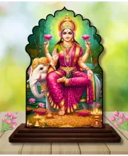 Car Dashboard/Table Top Goddess Lakshmi Wooden Temple Photo Stand  3x4 Inches, Compact & Stylish Spiritual Display For Car, Home & Office (Pack Of 1) (F22511)