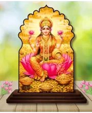Car Dashboard/Table Top Goddess Lakshmi Wooden Temple Photo Stand  3x4 Inches, Compact & Stylish Spiritual Display For Car, Home & Office (Pack Of 1) (F22512)