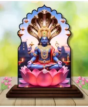 Car Dashboard/Table Top Lord Vishnu Wooden Temple Photo Stand  3x4 Inches, Compact & Stylish Spiritual Display For Car, Home & Office (Pack Of 1) (F22513)