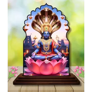 Car Dashboard/Table Top Lord Vishnu Wooden Temple Photo Stand  3x4 Inches, Compact & Stylish Spiritual Display For Car, Home & Office (Pack Of 1) (F22513)