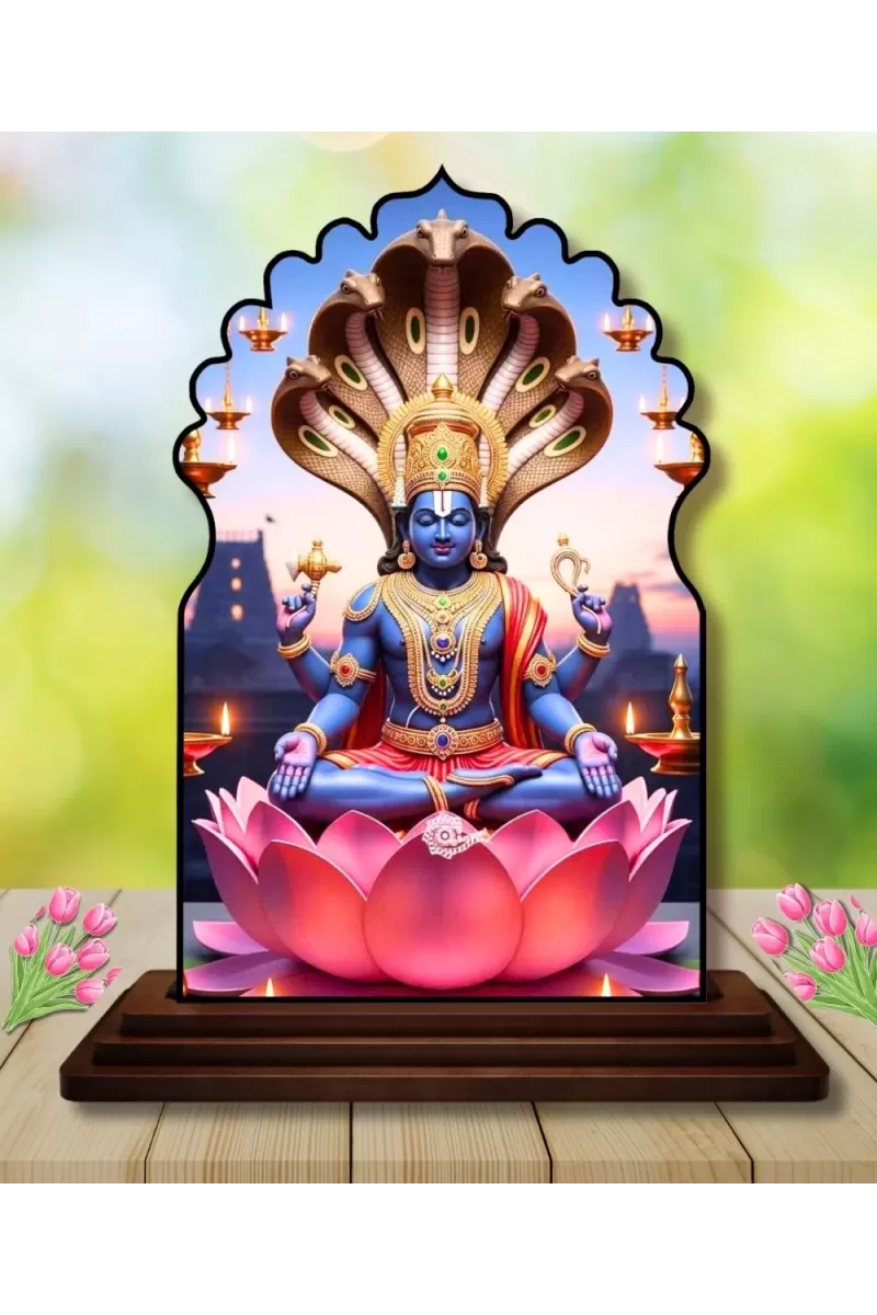 Car Dashboard/Table Top Lord Vishnu Wooden Temple Photo Stand  3x4 Inches, Compact & Stylish Spiritual Display For Car, Home & Office (Pack Of 1) (F22513)