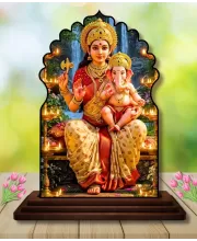 Car Dashboard/Table Top Goddess Lakshmi Wooden Temple Photo Stand  3x4 Inches, Compact & Stylish Spiritual Display For Car, Home & Office (Pack Of 1) (F22514)