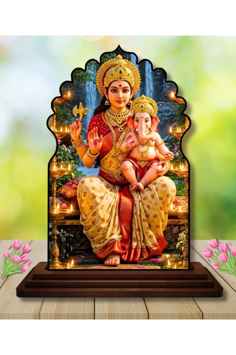 Car Dashboard/Table Top Goddess Lakshmi Wooden Temple Photo Stand  3x4 Inches, Compact & Stylish Spiritual Display For Car, Home & Office (Pack Of 1) (F22514)