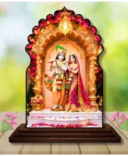 Car Dashboard/Table Top Radha Krishna Wooden Temple Photo Stand  3x4 Inches, Compact & Stylish Spiritual Display For Car, Home & Office (Pack Of 1) (F22515)