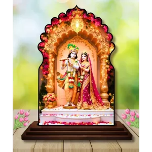 Car Dashboard/Table Top Radha Krishna Wooden Temple Photo Stand 3x4 Inches, Compact & Stylish Spiritual Display For Car, Home & Office (Pack Of 1) (F22515) Car Dashboard/Table Top Radha Krishna Wooden Temple Photo Stand 3x4 Inches, Compact & Stylish Spiritual Display For Car, Home & Office (Pack Of 1) (F22515)
