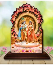 Car Dashboard/Table Top Radha Krishna Wooden Temple Photo Stand  3x4 Inches, Compact & Stylish Spiritual Display For Car, Home & Office (Pack Of 1) (F22516)