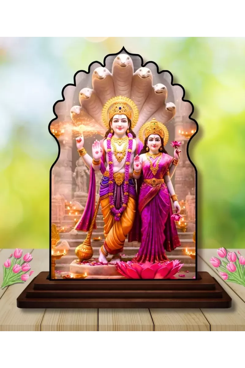 Car Dashboard/Table Top Radha Krishna Wooden Temple Photo Stand  3x4 Inches, Compact & Stylish Spiritual Display For Car, Home & Office (Pack Of 1) (F22517)