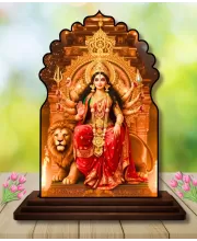 Car Dashboard/Table Top Goddess Durga Wooden Temple Photo Stand  3x4 Inches, Compact & Stylish Spiritual Display For Car, Home & Office (Pack Of 1) (F22518)