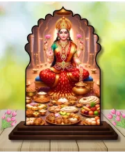 Car Dashboard/Table Top Goddess Lakshmi Wooden Temple Photo Stand  3x4 Inches, Compact & Stylish Spiritual Display For Car, Home & Office (Pack Of 1) (F22520)