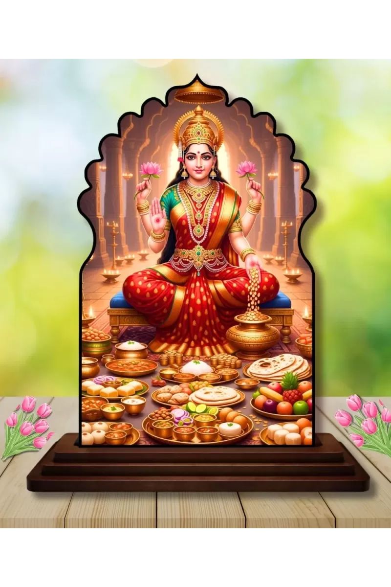 Car Dashboard/Table Top Goddess Lakshmi Wooden Temple Photo Stand  3x4 Inches, Compact & Stylish Spiritual Display For Car, Home & Office (Pack Of 1) (F22520)