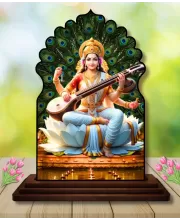Car Dashboard/Table Top Goddess Saraswathi Wooden Temple Photo Stand  3x4 Inches, Compact & Stylish Spiritual Display For Car, Home & Office (Pack Of 1) (F22521)