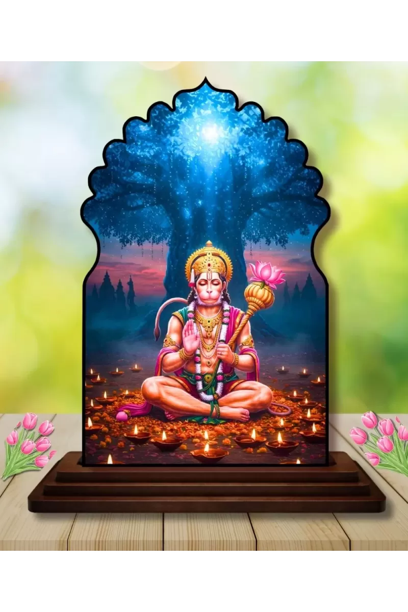 Car Dashboard/Table Top Lord Hanuman Wooden Temple Photo Stand  3x4 Inches, Compact & Stylish Spiritual Display For Car, Home & Office (Pack Of 1) (F22522)