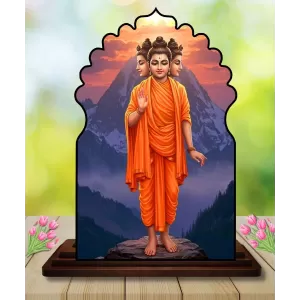 Car Dashboard/Table Top Lord Dattatreya Wooden Temple Photo Stand  3x4 Inches, Compact & Stylish Spiritual Display For Car, Home & Office (Pack Of 1) (F22523)