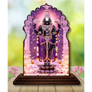 Car Dashboard/Table Top Lord Balaji Wooden Temple Photo Stand  3x4 Inches, Compact & Stylish Spiritual Display For Car, Home & Office (Pack Of 1) (F22524)