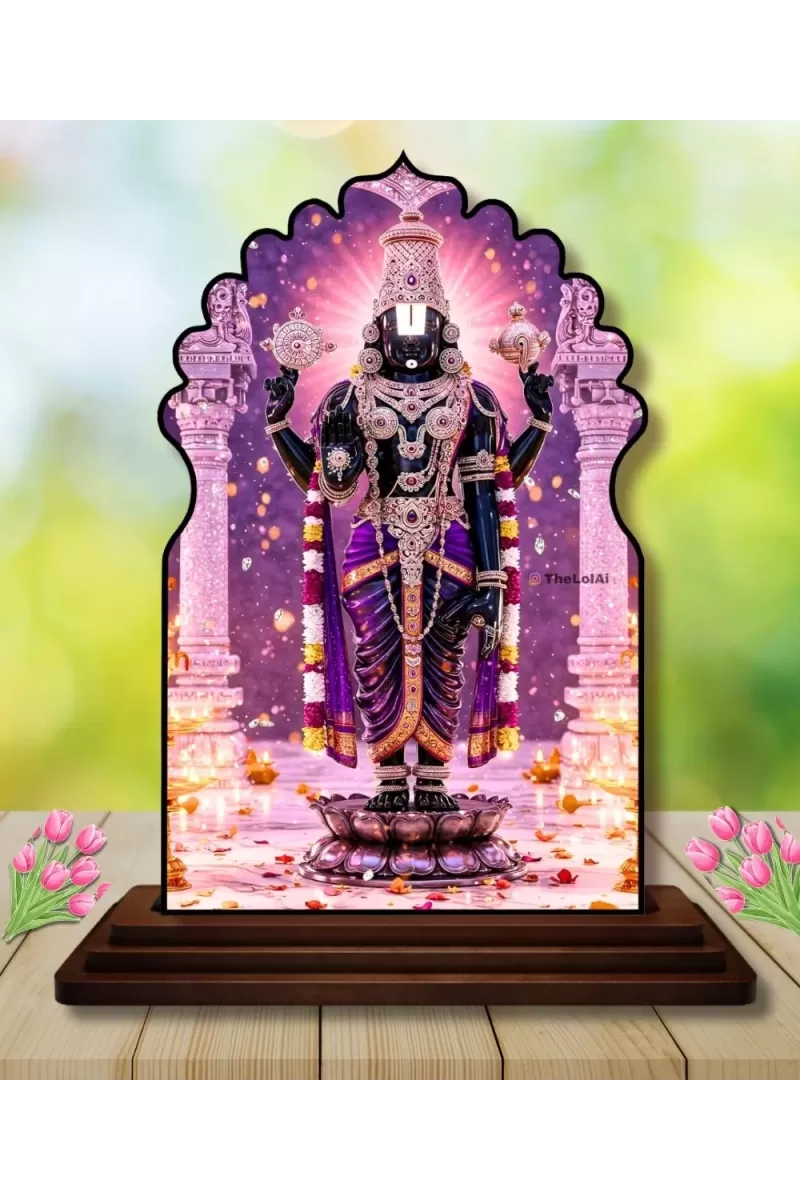 Car Dashboard/Table Top Lord Balaji Wooden Temple Photo Stand  3x4 Inches, Compact & Stylish Spiritual Display For Car, Home & Office (Pack Of 1) (F22524)