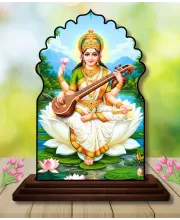 Car Dashboard/Table Top Goddess Saraswathi Wooden Temple Photo Stand  3x4 Inches, Compact & Stylish Spiritual Display For Car, Home & Office (Pack Of 1) (F22526)