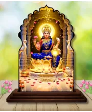 Car Dashboard/Table Top Goddess Lakshmi Wooden Temple Photo Stand  3x4 Inches, Compact & Stylish Spiritual Display For Car, Home & Office (Pack Of 1) (F22528)