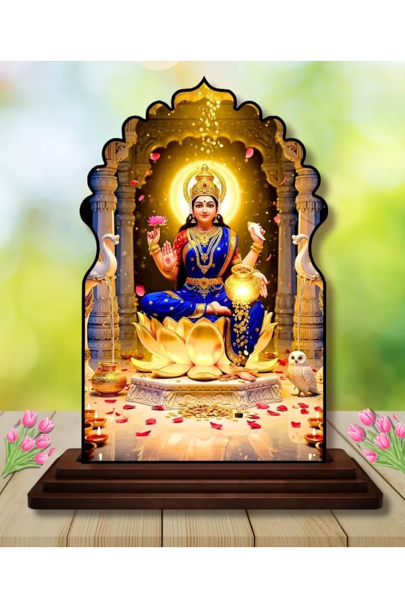 Car Dashboard/Table Top Goddess Lakshmi Wooden Temple Photo Stand  3x4 Inches, Compact & Stylish Spiritual Display For Car, Home & Office (Pack Of 1) (F22528)