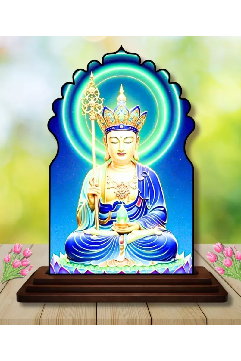 Car Dashboard/Table Top Serene Buddha Wooden Temple Photo Stand  3x4 Inches, Compact & Stylish Spiritual Display For Car, Home & Office (Pack Of 1) (F22530)