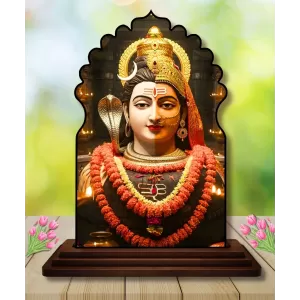 Car Dashboard/Table Top Arthanareeshwar Wooden Temple Photo Stand  3x4 Inches, Compact & Stylish Spiritual Display For Car, Home & Office (Pack Of 1) (F22531)