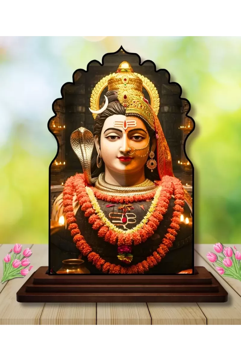 Car Dashboard/Table Top Arthanareeshwar Wooden Temple Photo Stand  3x4 Inches, Compact & Stylish Spiritual Display For Car, Home & Office (Pack Of 1) (F22531)