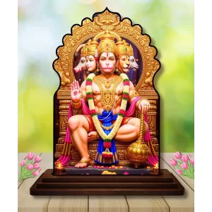 Car Dashboard/Table Top Lord Hanuman Wooden Temple Photo Stand  3x4 Inches, Compact & Stylish Spiritual Display For Car, Home & Office (Pack Of 1) (F22532)