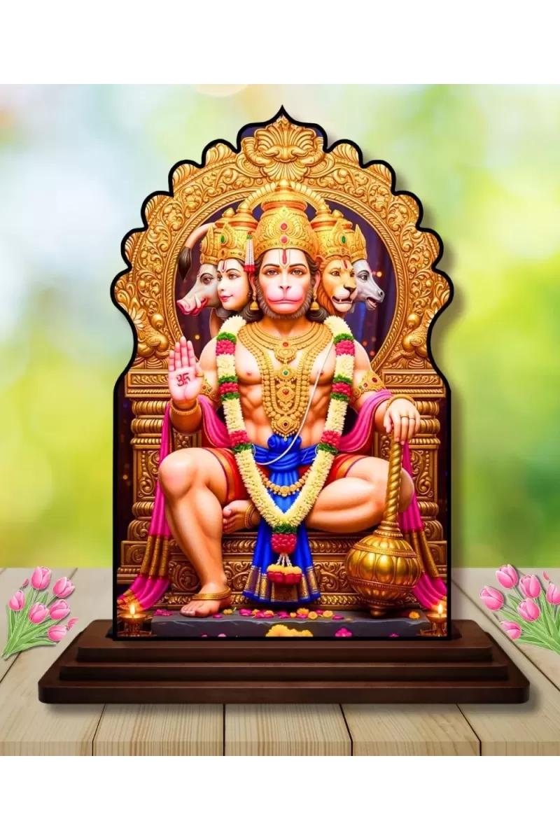 Car Dashboard/Table Top Lord Hanuman Wooden Temple Photo Stand  3x4 Inches, Compact & Stylish Spiritual Display For Car, Home & Office (Pack Of 1) (F22532)