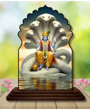 Car Dashboard/Table Top Lord Vishnu Wooden Temple Photo Stand  3x4 Inches, Compact & Stylish Spiritual Display For Car, Home & Office (Pack Of 1) (F22533)