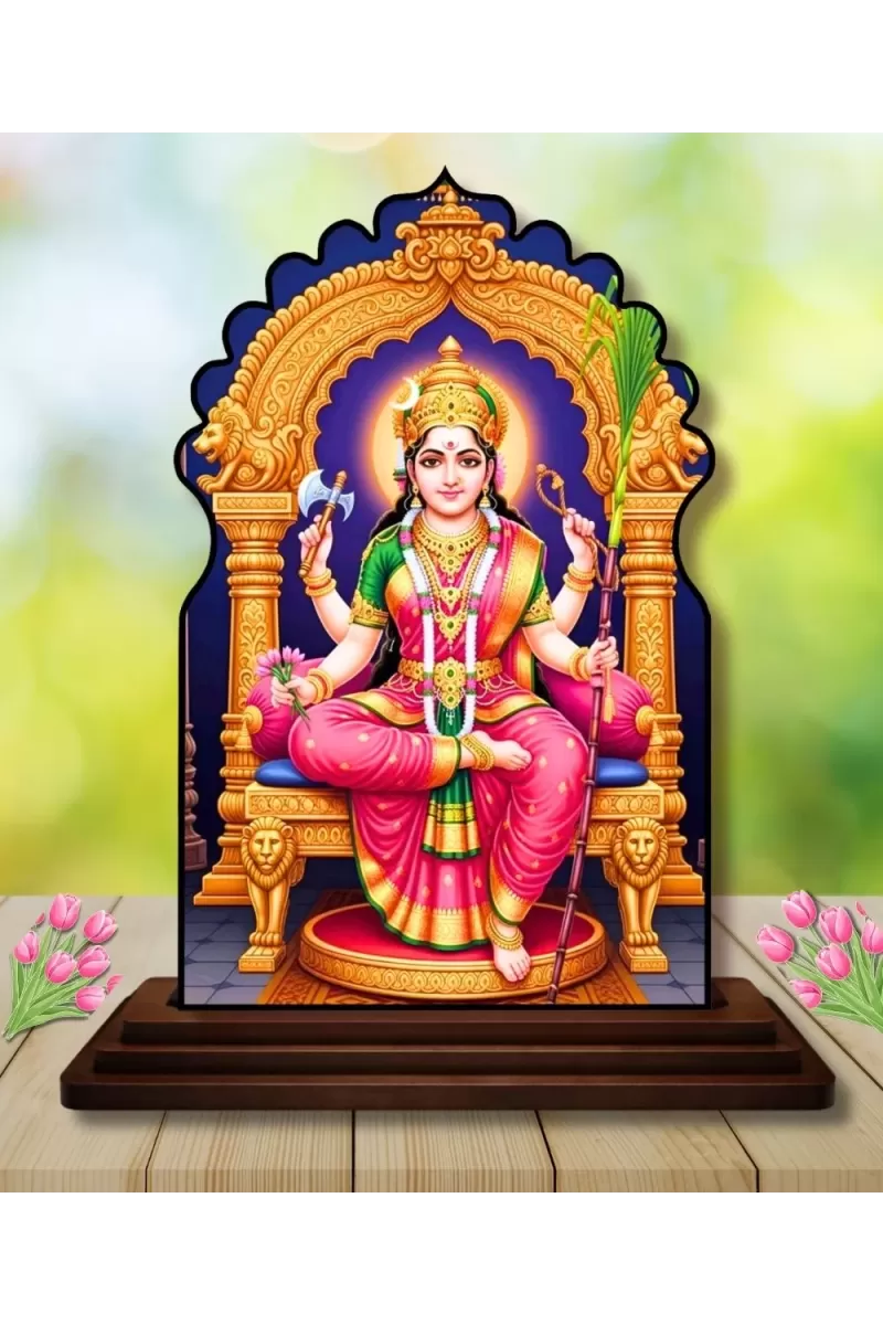 Car Dashboard/Table Top Lalita Tripura Sundari Wooden Temple Photo Stand  3x4 Inches, Compact & Stylish Spiritual Display For Car, Home & Office (Pack Of 1) (F22535)
