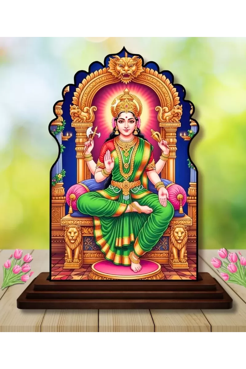 Car Dashboard/Table Top Sri Matha Bhuvaneshwari Amman  Wooden Temple Photo Stand  3x4 Inches, Compact & Stylish Spiritual Display For Car, Home & Office (Pack Of 1) (F22536)